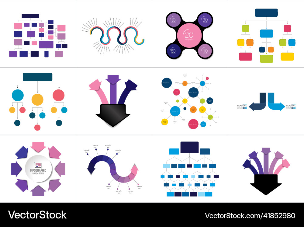 Fowcharts schemes diagrams mega set simply color Fowcharts schemes diagrams mega set simply color vector image