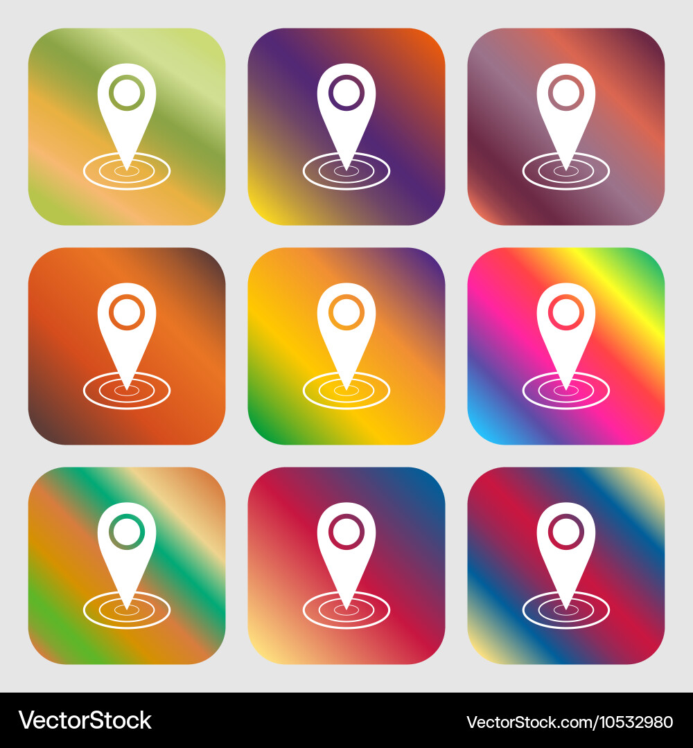 Map pointer icon sign nine buttons with bright vector image