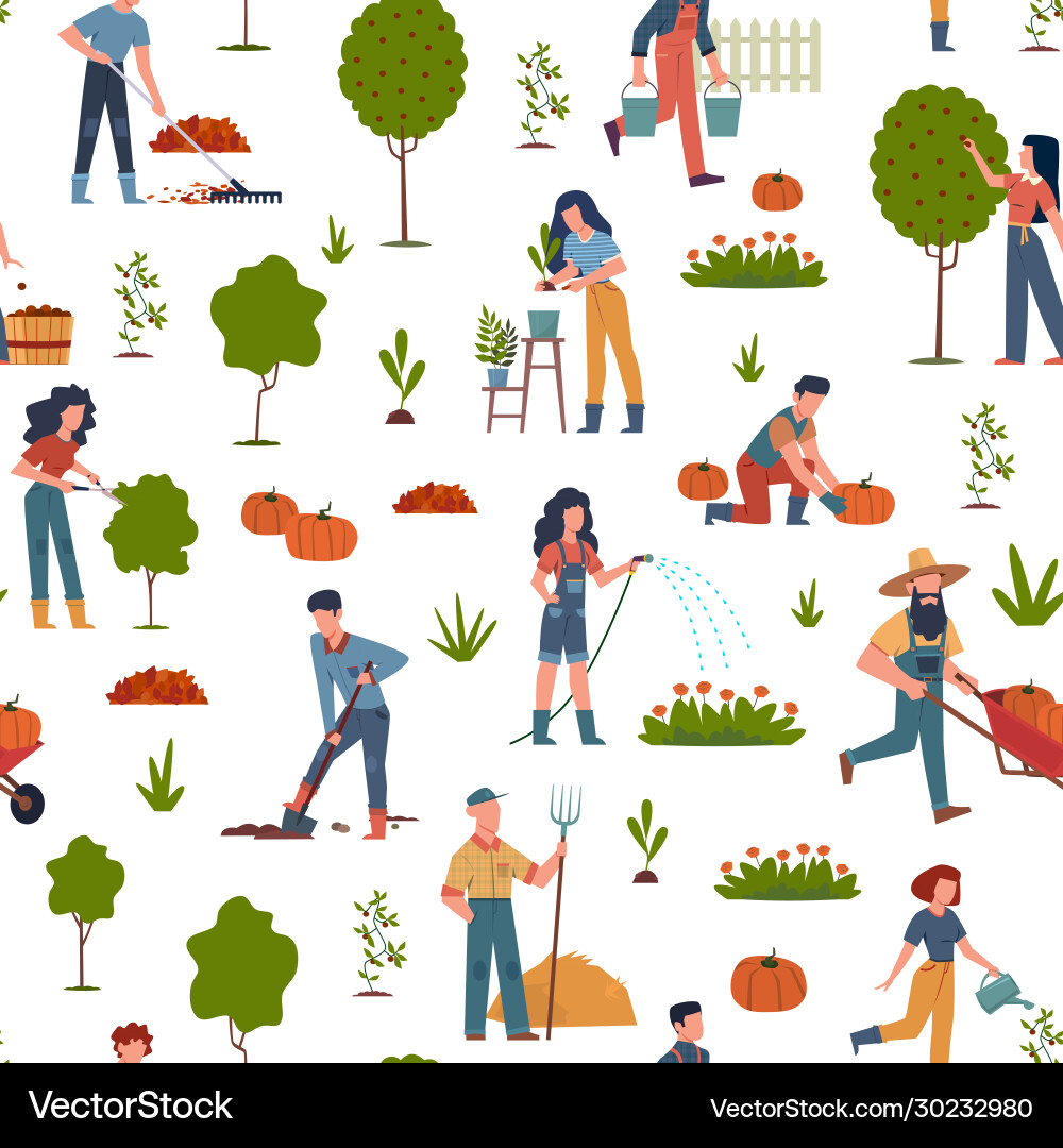 People gardening seamless pattern with farmers People gardening seamless pattern with farmers vector image
