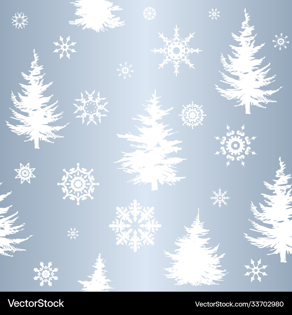 Seamless pattern with fir trees and snowflakes Seamless pattern with fir trees and snowflakes vector image
