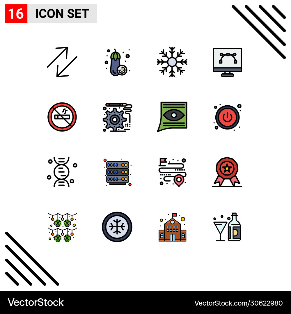 Set 16 flat color filled lines on grid Vector Image