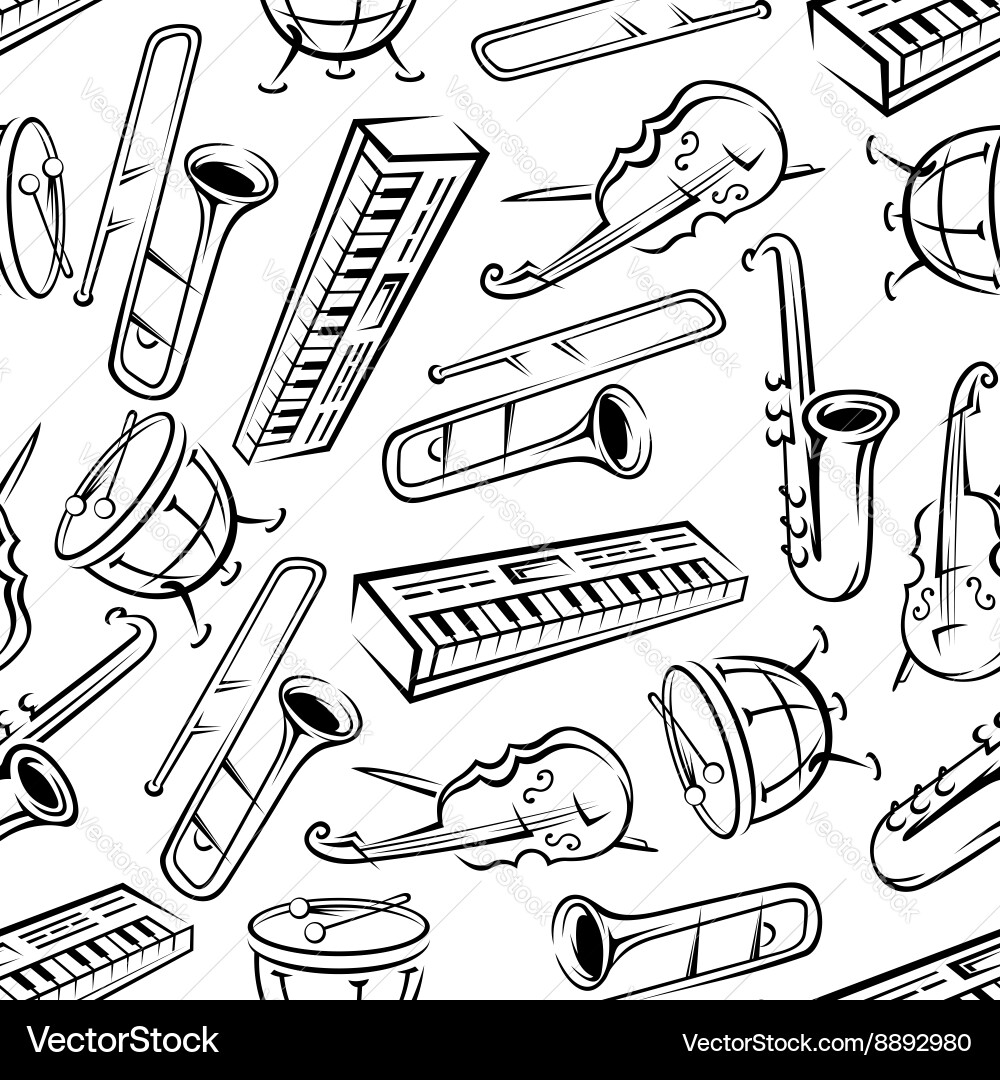 Sketchy Musical Instruments Pattern vector image