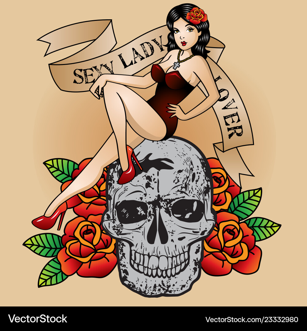 Skull and Rose Tattoo Art vector image