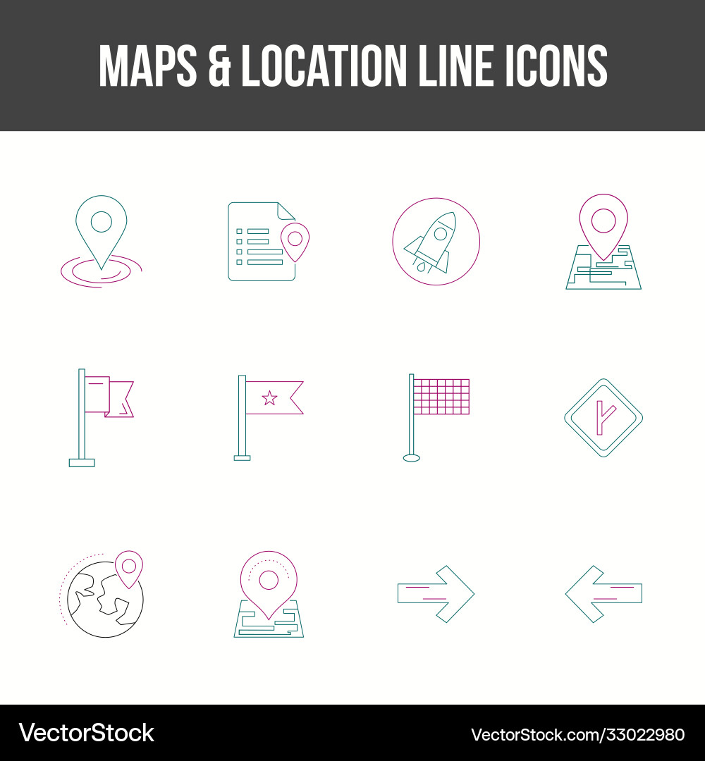 Unique maps location line icon set Vector Image