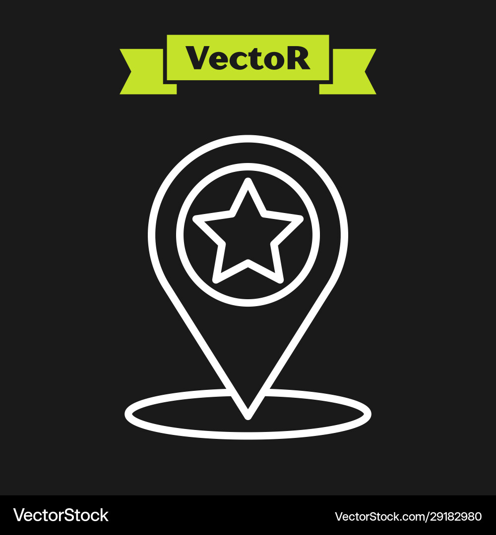 White line map pointer with star icon isolated vector image