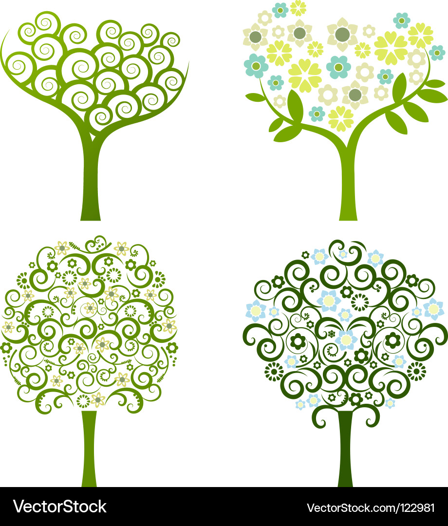 Abstract tree with flowers set Vector Image