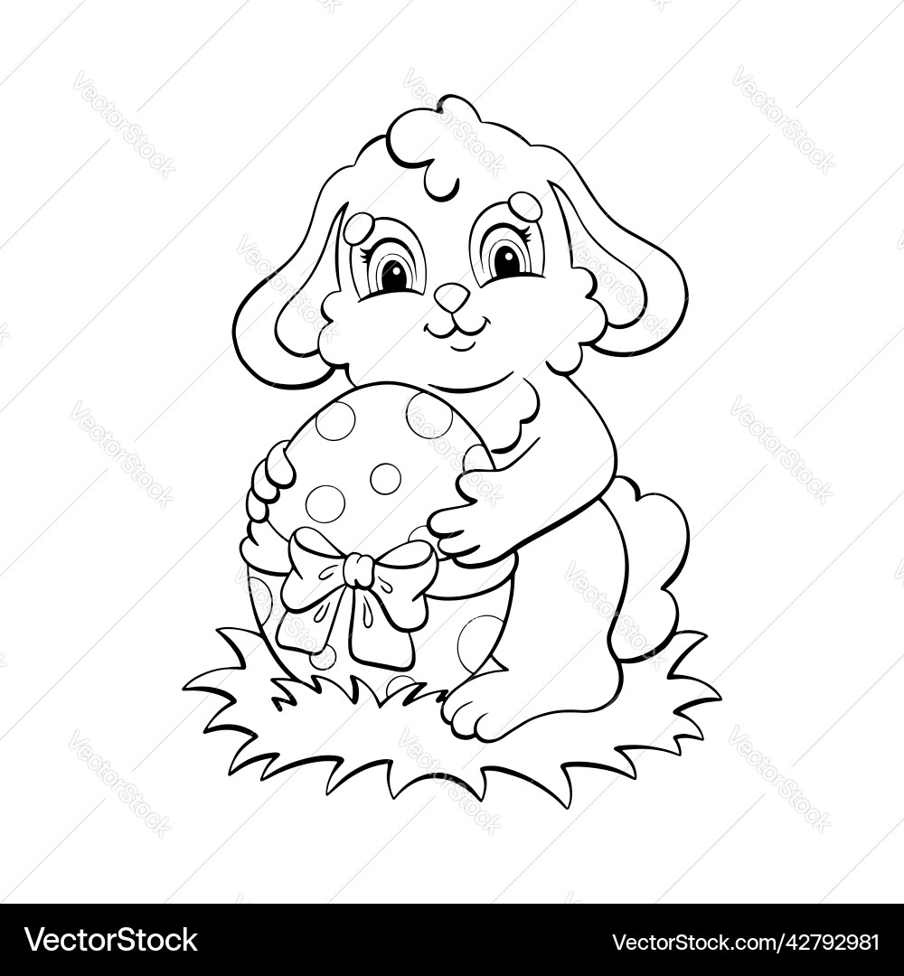 Cute Easter Bunny Coloring Page Royalty Free Vector Image