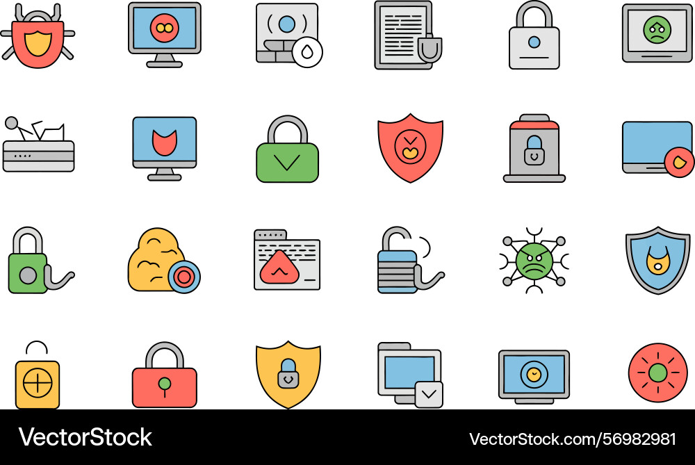 Cybersecurity elements in flat style icon set vector image