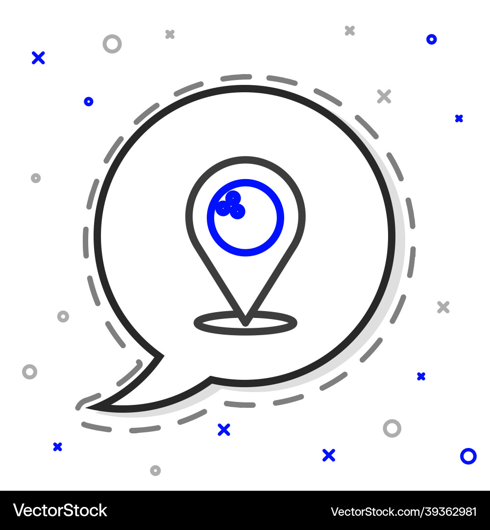 Line map pointer with bowling ball icon isolated Line map pointer with bowling ball icon isolated vector image