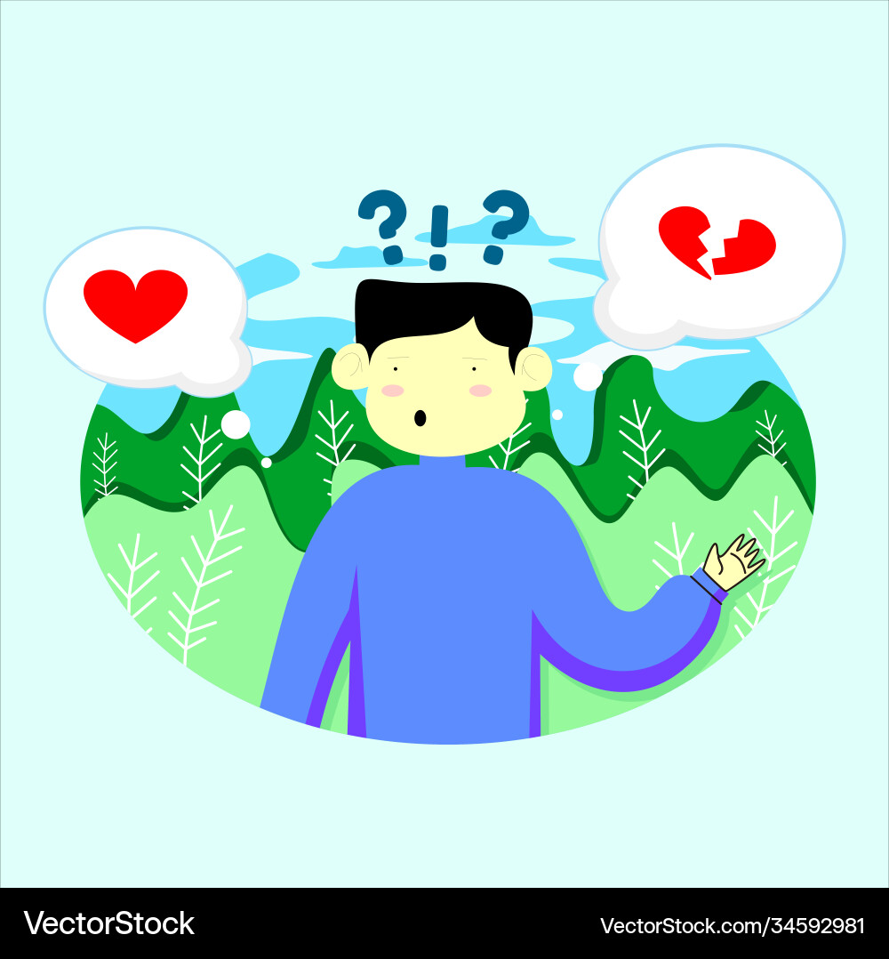 Man choosing between two options with brain Man choosing between two options with brain vector image