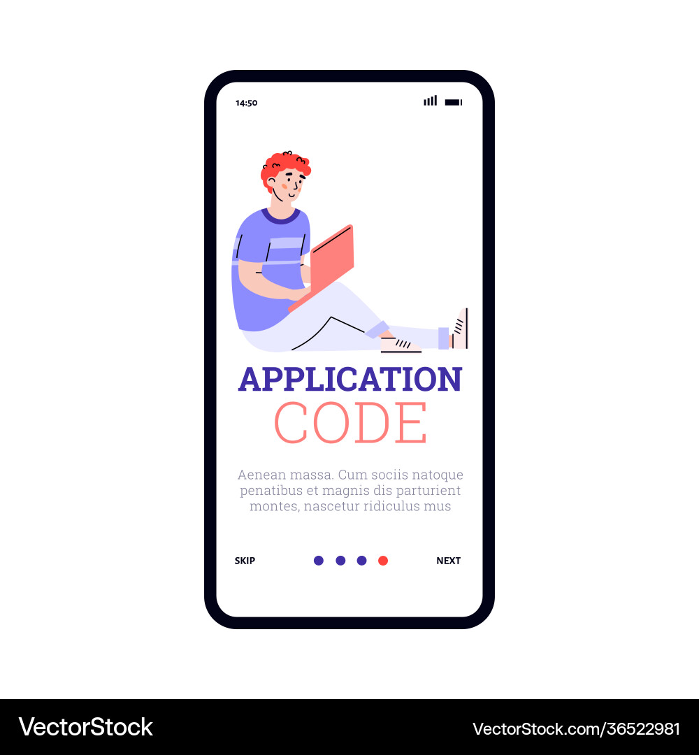 Onboarding page for application code creating Onboarding page for application code creating vector image