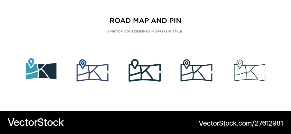 Road map and pin icon in different style two vector image