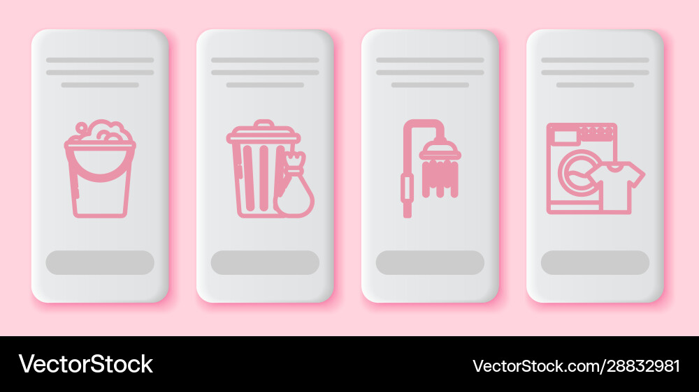 Set line bucket with foam and bubbles trash can Set line bucket with foam and bubbles trash can Vector Image