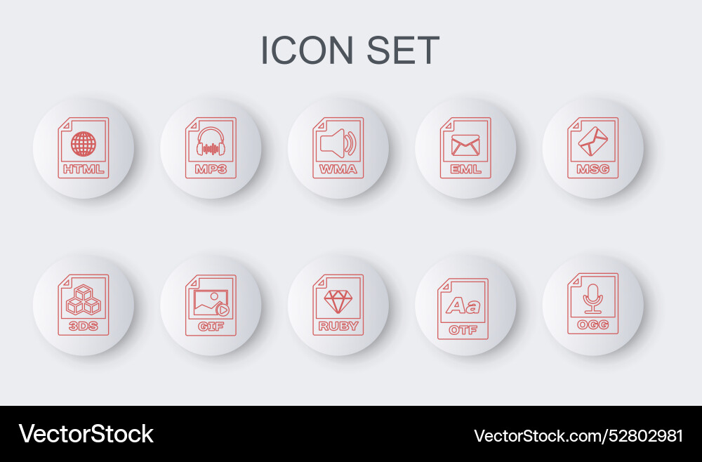 Set line ogg file document 3ds wma otf html mp3 Set line ogg file document 3ds wma otf html mp3 Vector Image