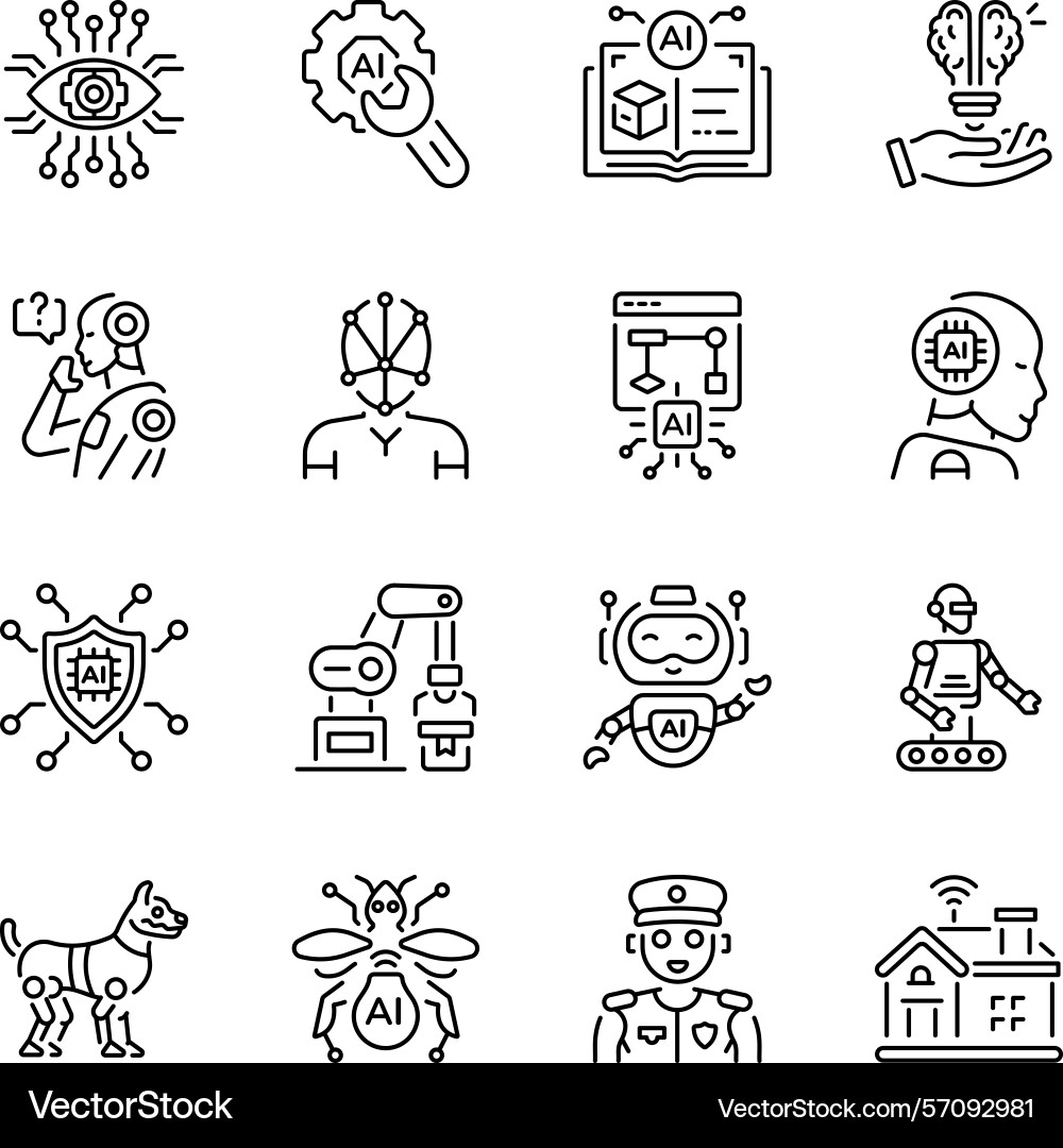 Set of ai robot line style icons Set of ai robot line style icons vector image