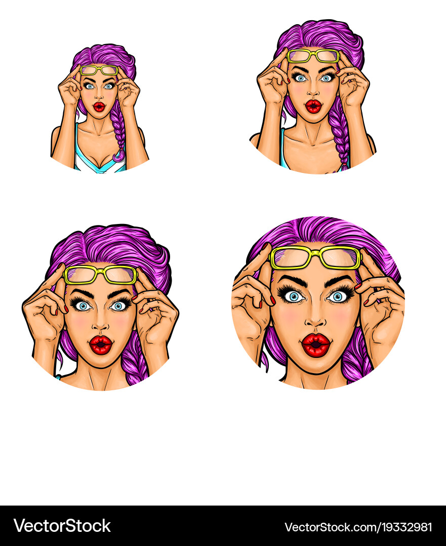 Set of pop art round avatar icons for users vector image