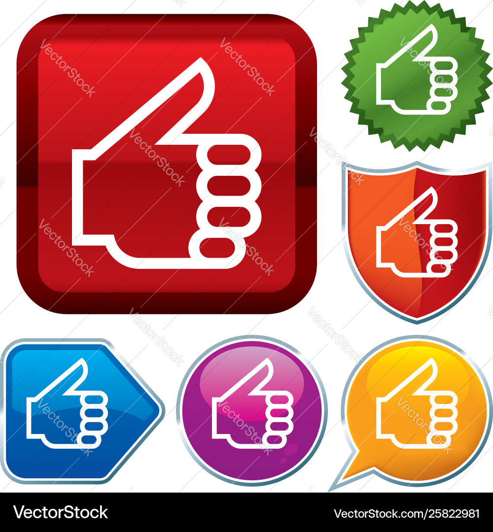 Set shiny icon series on buttons thumbs up vector image