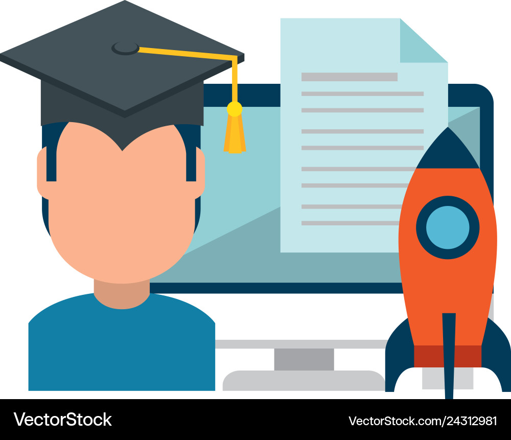 Student graduated with computer and rocket Student graduated with computer and rocket vector image