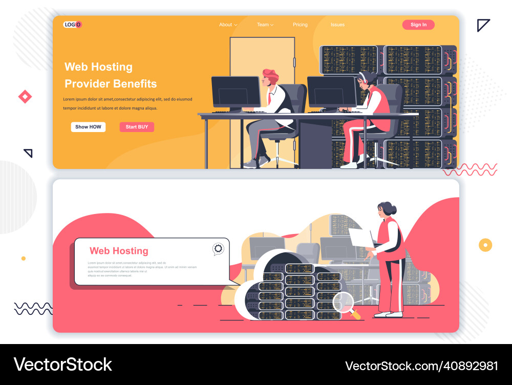 Web hosting provider landing pages set Web hosting provider landing pages set vector image