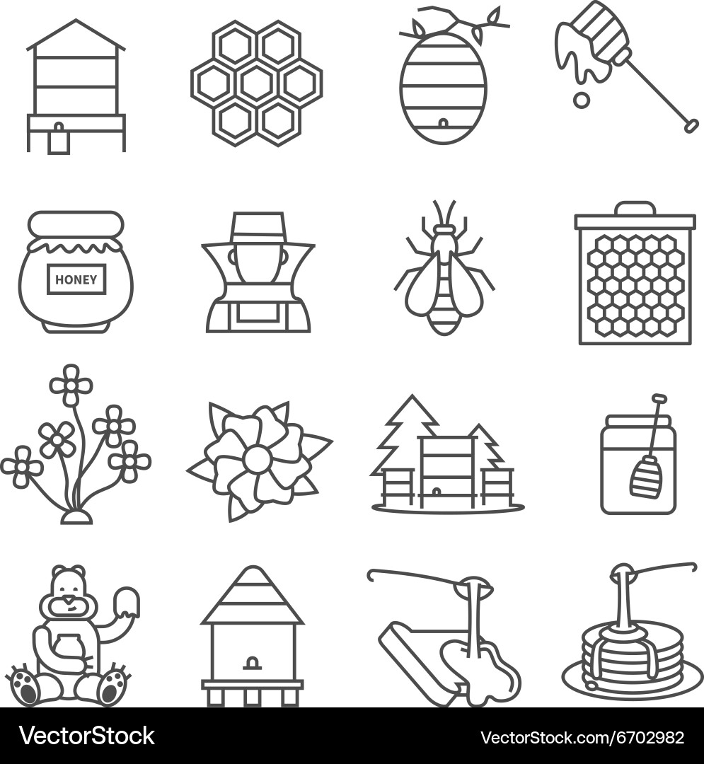 Honey line icons set Vector Image