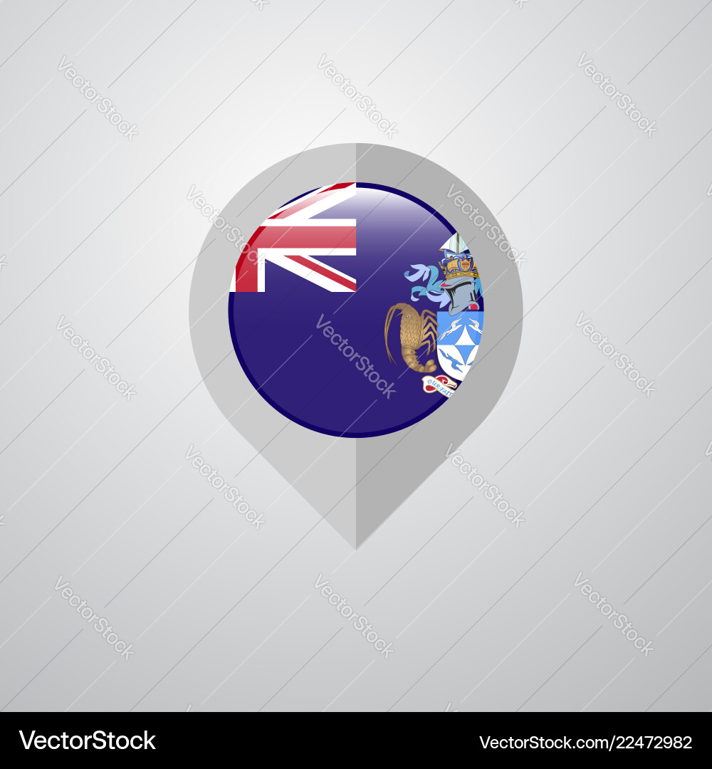 Map navigation pointer with tristan da cunha flag vector image