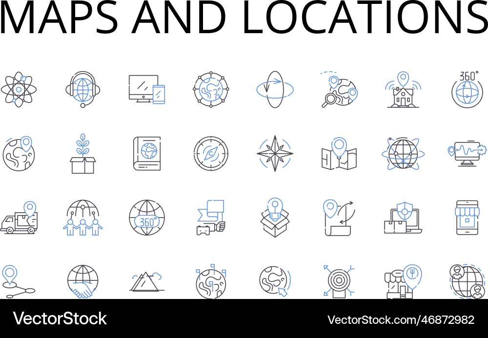 Maps and locations line icons collection Maps and locations line icons collection vector image