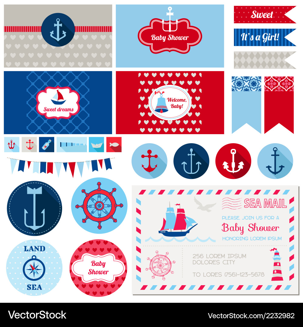 Nautical Baby Shower Elements Vector Image
