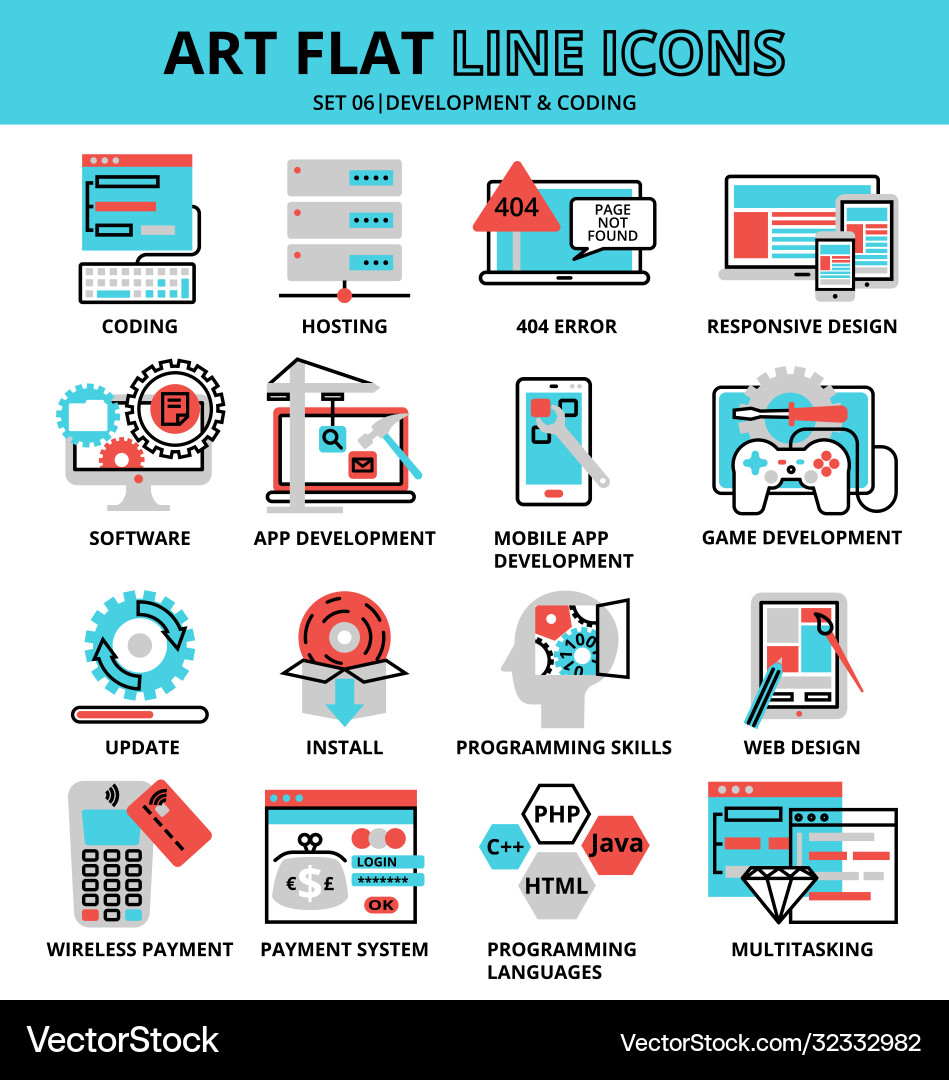 Set development and coding icons Set development and coding icons vector image