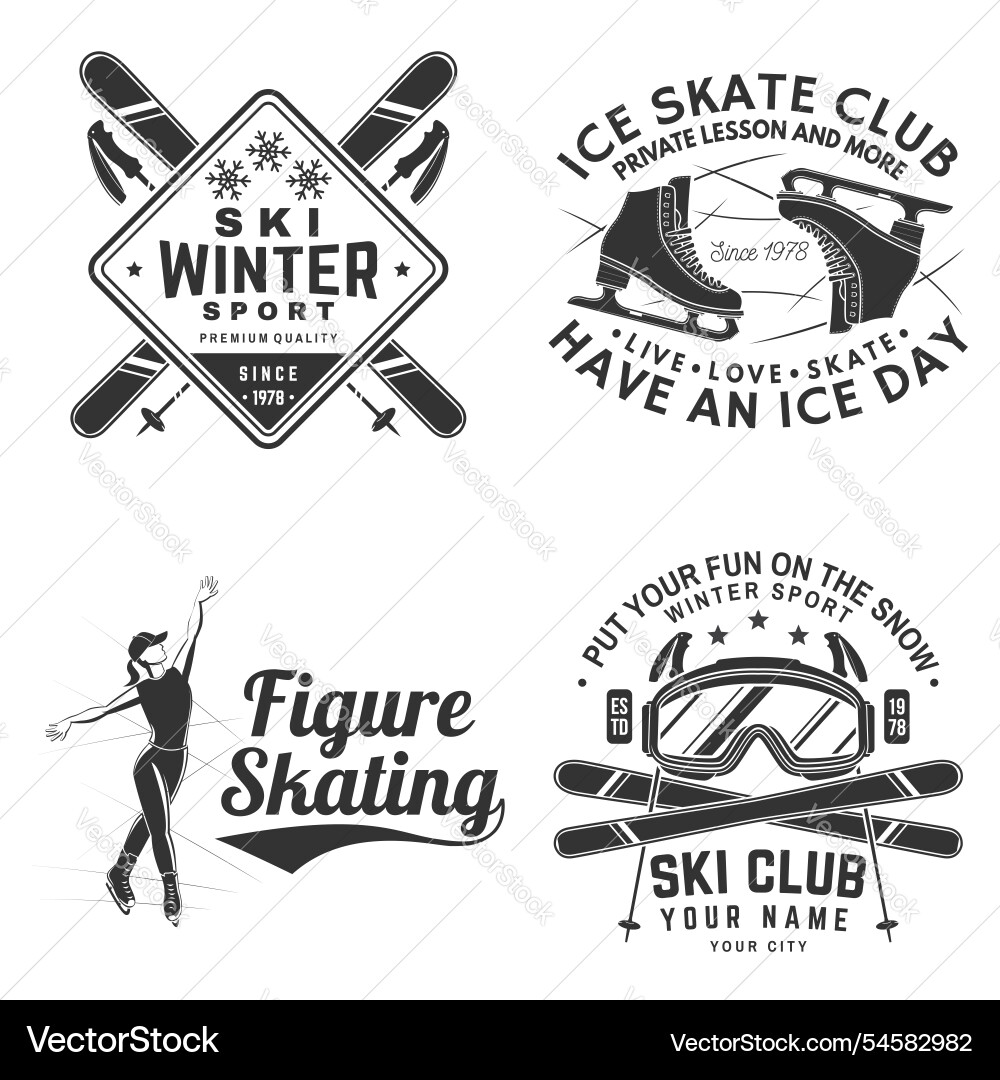 Set von Ski und Eis Skate Club Logo Badge Design Set von Ski und Eis Skate Club Logo Badge Design vektorbild