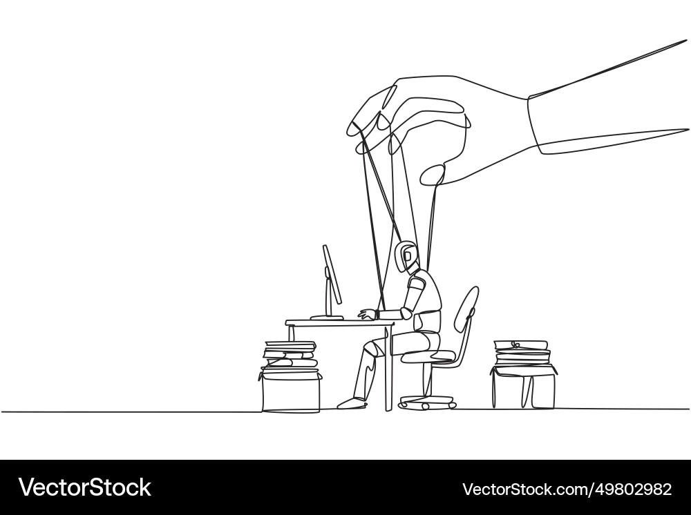 Single continuous line drawing robot typing Vector Image