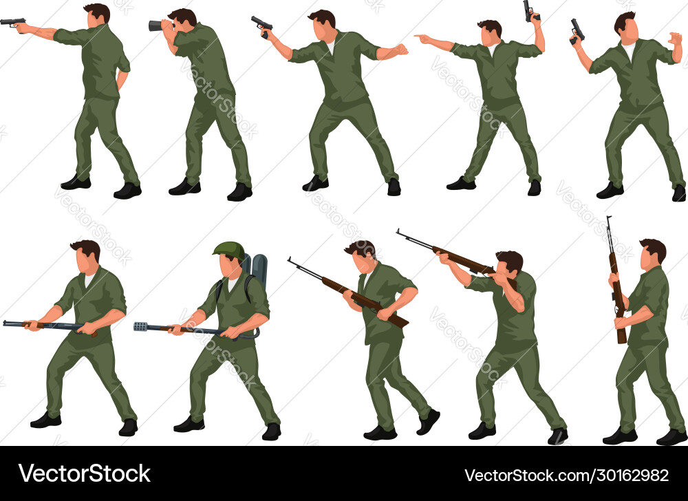 Soldier Poses - Military Set Vector Image