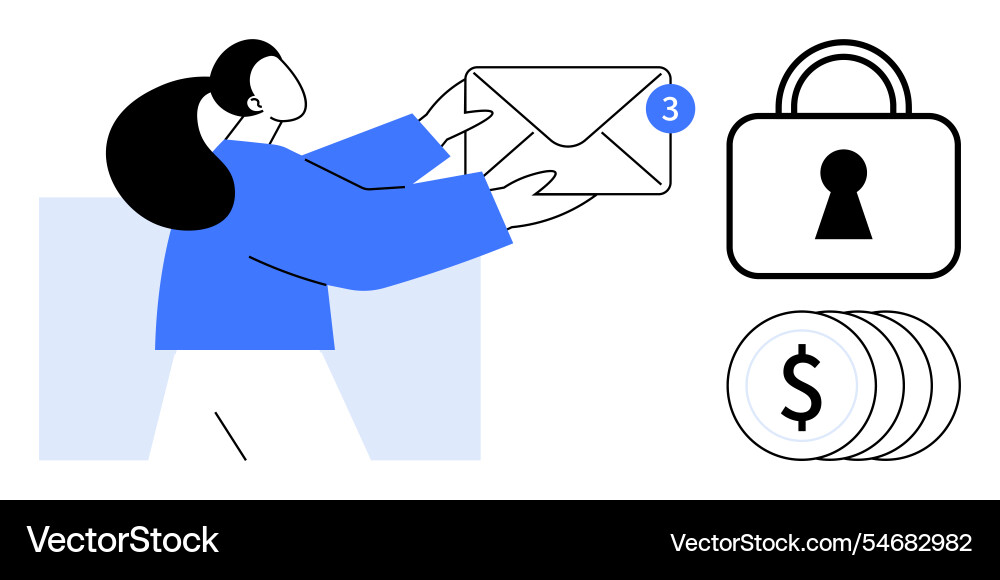 Woman receiving email notification with lock Woman receiving email notification with lock vector image