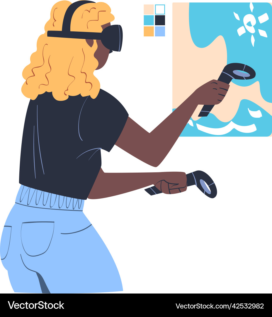 Woman wearing virtual reality headset drawing Woman wearing virtual reality headset drawing vector image