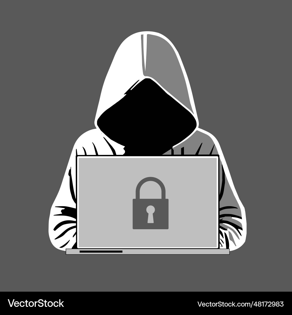 Computer hacker with laptop icon Computer hacker with laptop icon vector image