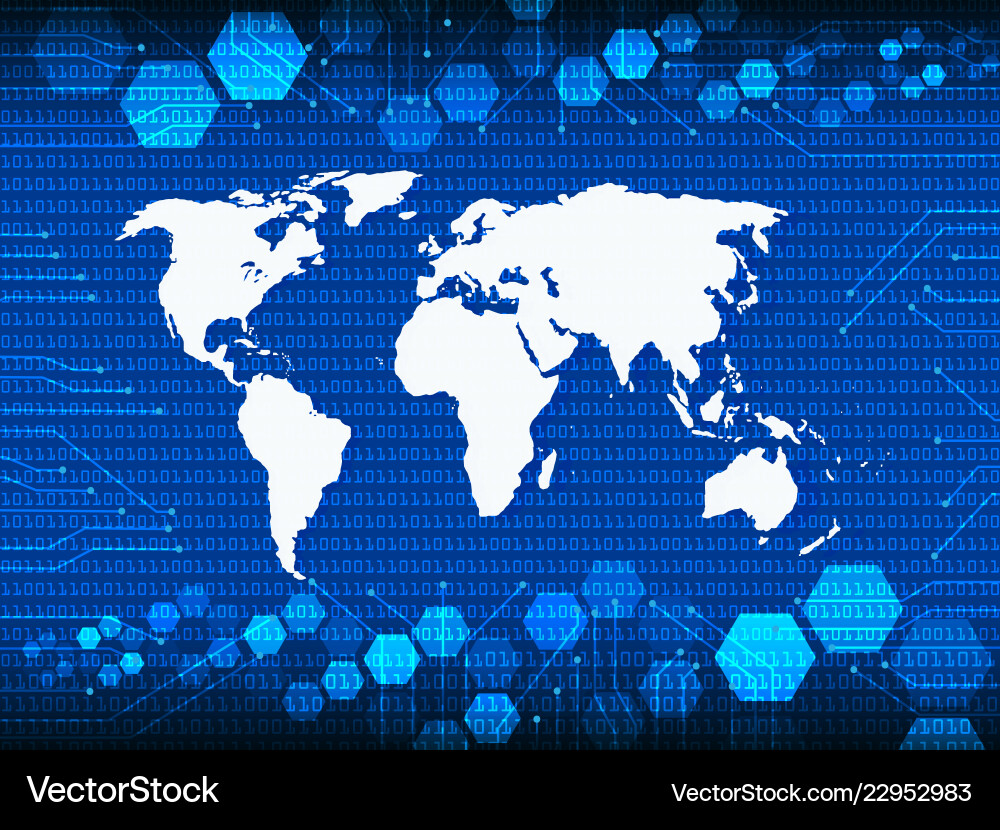 Cybersecurity World Map with Data Overlay vector image