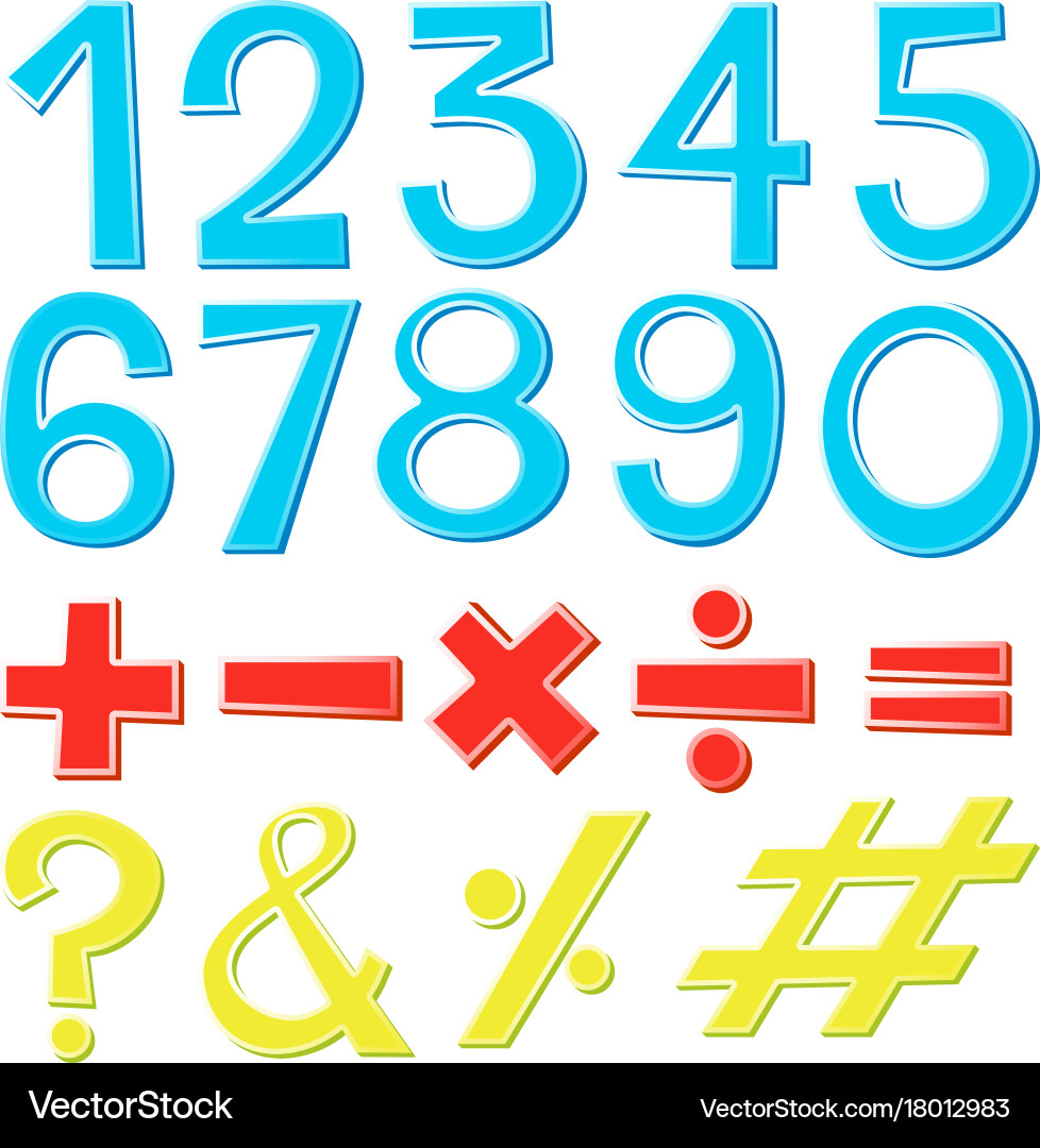 Font design for numbers and signs vector image