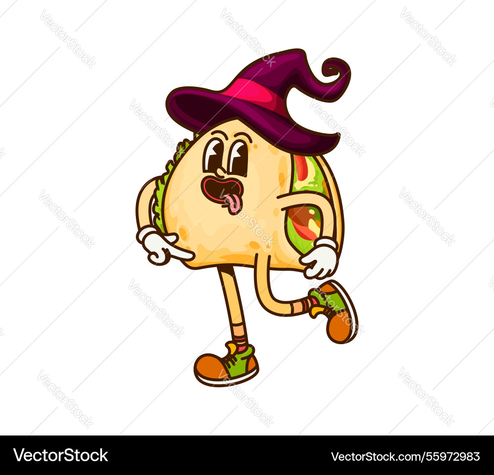 Groovy Cartoon mexican taco halloween wizard Groovy Cartoon mexican taco halloween wizard vektorbild
