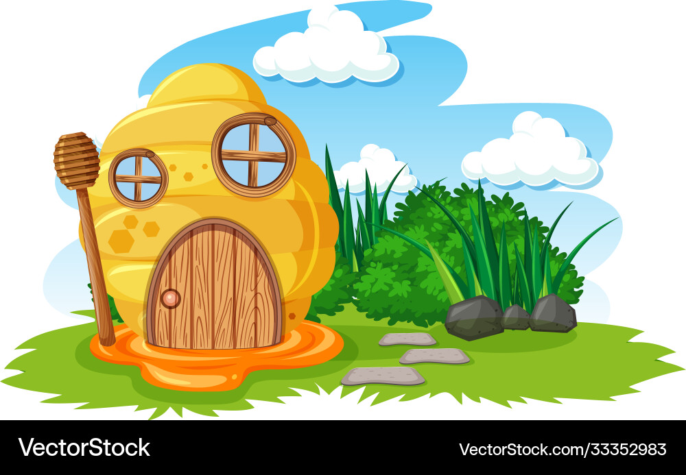 Honeycomb Haus im Garten Cartoon Stil Honeycomb Haus im Garten Cartoon Stil vektorbild