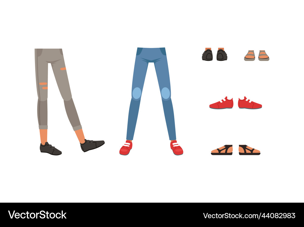 Legs in jeans and shoes collection teenage body Legs in jeans and shoes collection teenage body vector image