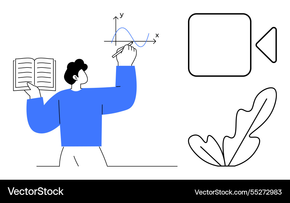 Man holding book and drawing graph on transparent Man holding book and drawing graph on transparent vector image