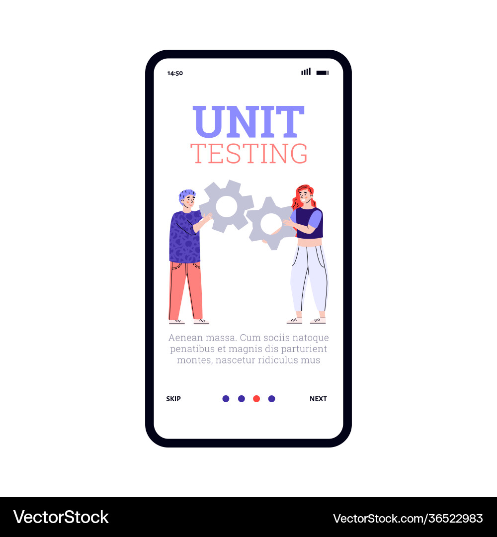 Onboarding page for unit testing programing Onboarding page for unit testing programing vector image