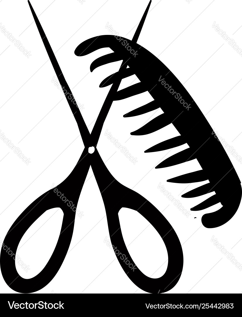Scissor and comb sketch or color Vector Image