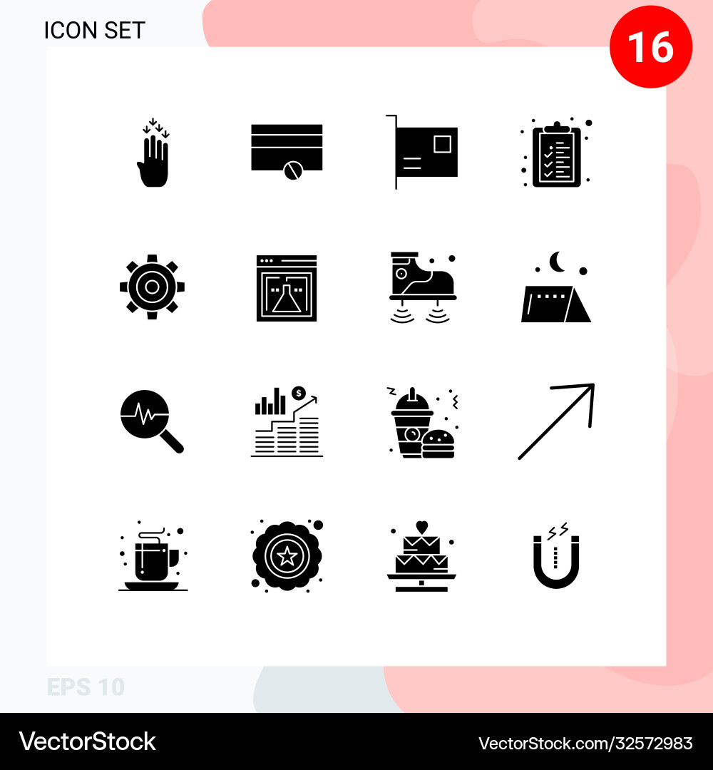 Set 16 solid glyphs on grid for job basic Vector Image
