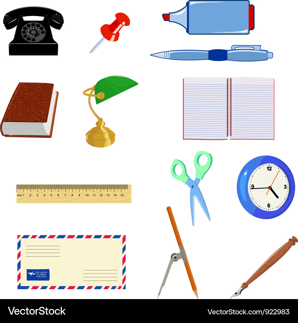 Set of different office objects vector image
