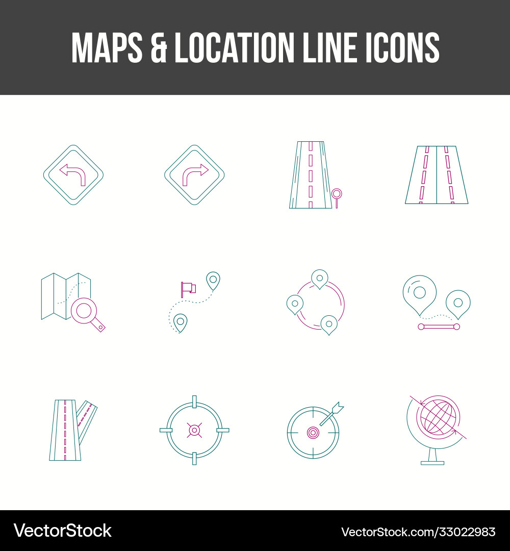 Unique maps location line icon set vector image
