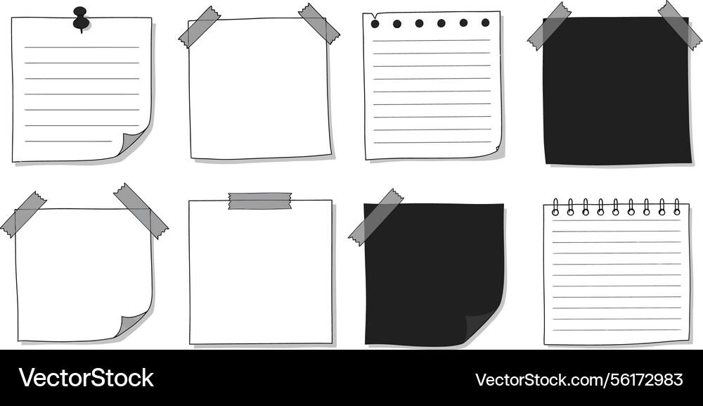 Various styles of sticky notes with tape in flat Various styles of sticky notes with tape in flat Vector Image