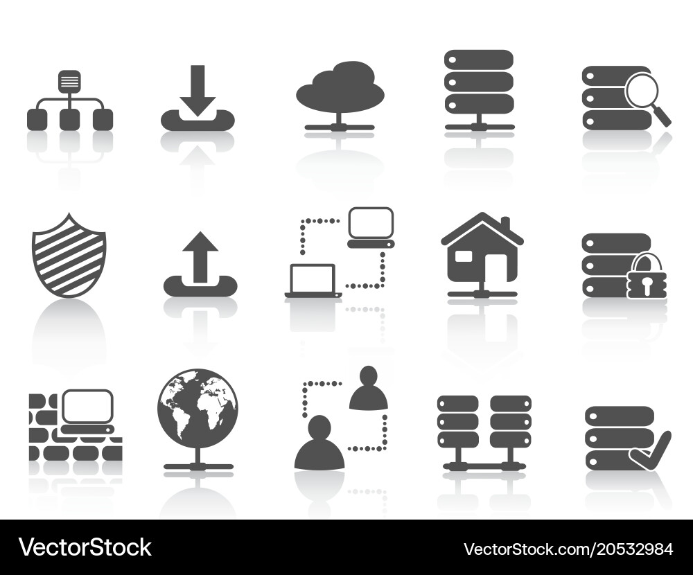 Black network server hosting icons set Vector Image