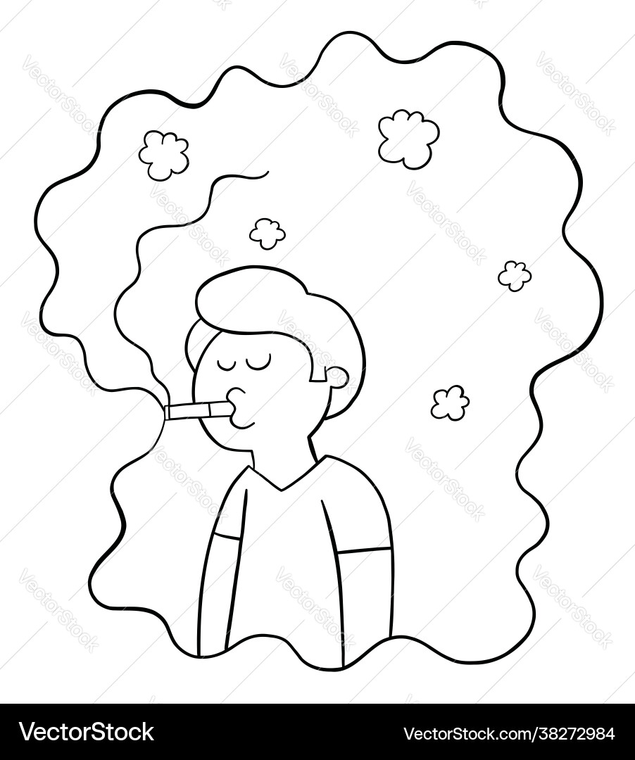 Cartoon Mann raucht und wird in seinem eigenen gefangen Cartoon Mann raucht und wird in seinem eigenen gefangen vektorbild