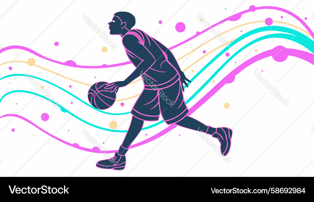 Dynamic basketball player with abstract wavy Vector Image