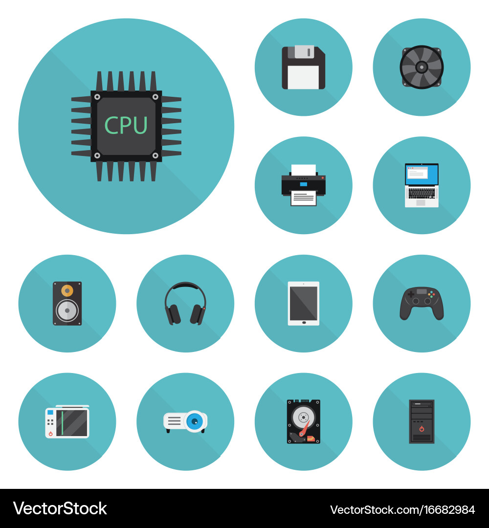 Flat icons printer controller system unit vector image